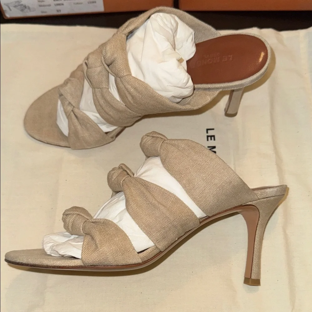 Le Monde Beryl Knot Sandal Heel Linen